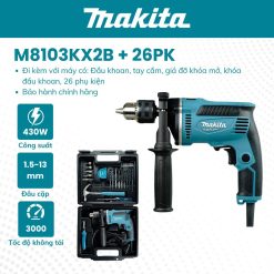 Máy khoan búa & 26 phụ kiện MAKITA - M8103KX2B - 13MM-430W